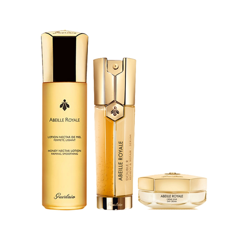 GUERLAIN ABEILLE ROYALE LOTION 150ML, ABEILLE ROYALE DOUBLE R SERUM 50ML, ABEILLE ROYALE NEW EYE CREAM 15ML